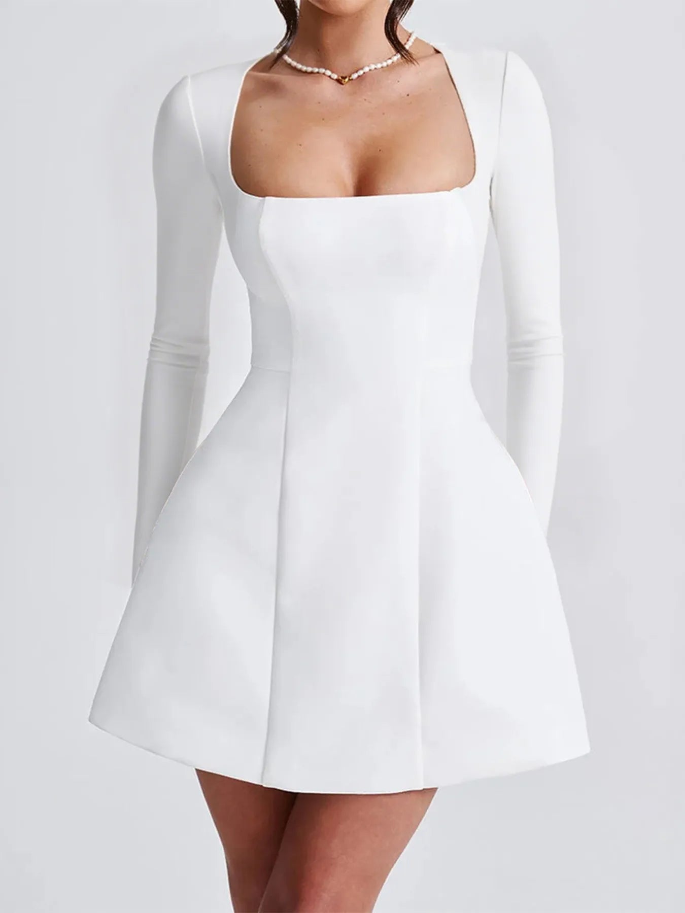 Square Neck Long Sleeve Mini Dress