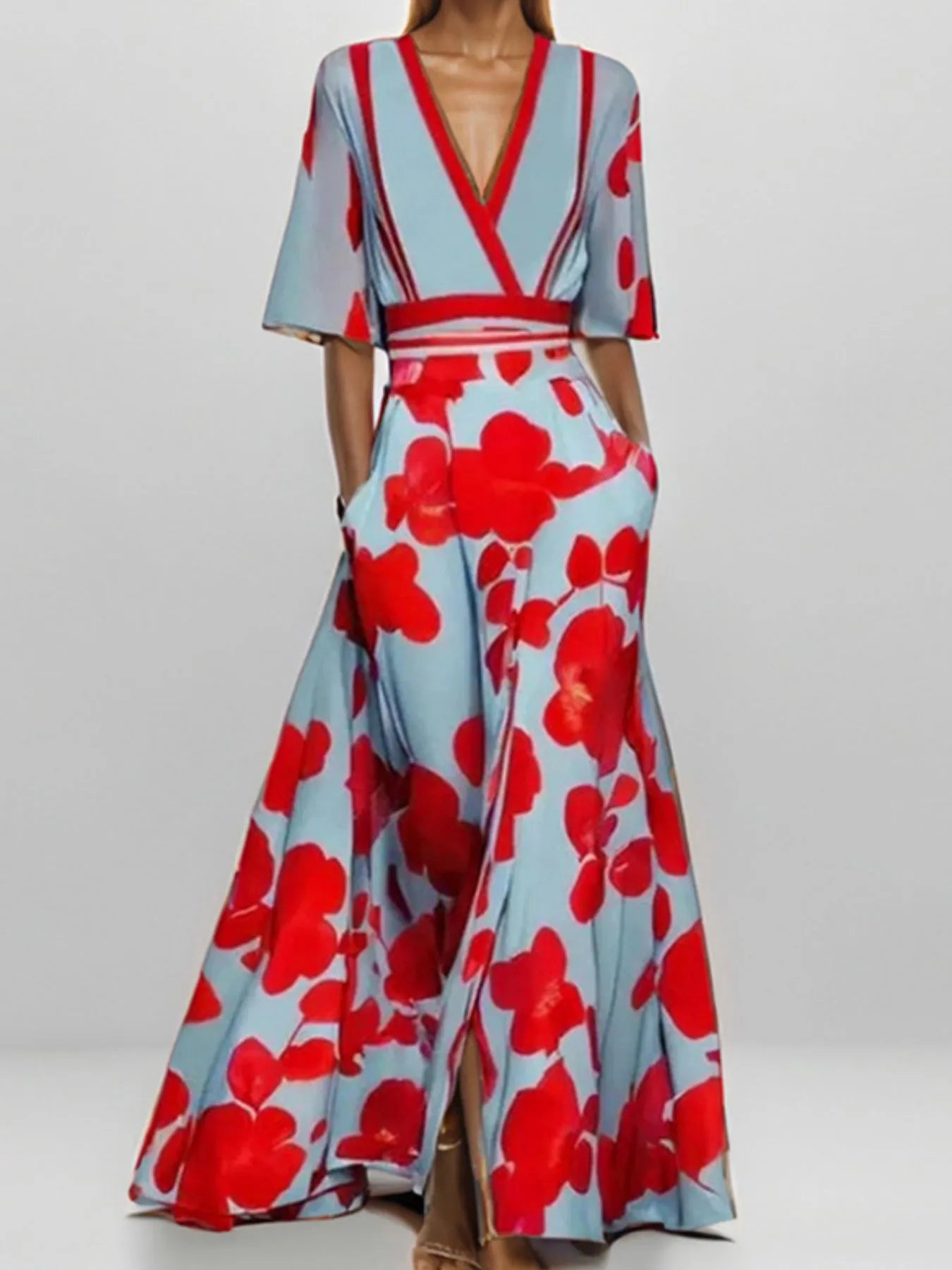 Floral Print Half Sleeve Maxi Dress