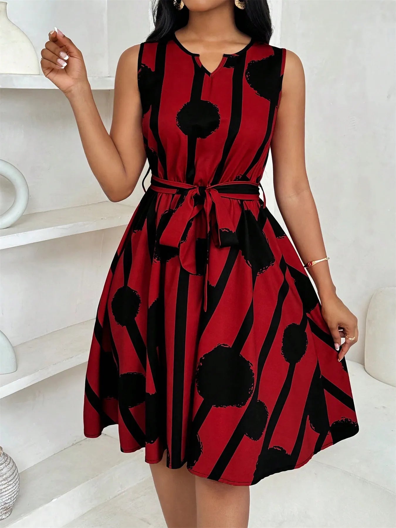 Printed Sleeveless A-Line Dress
