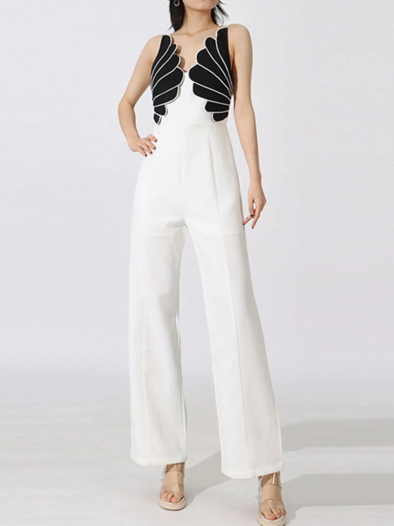 Contrast Sleeveless Wide-Leg Jumpsuit